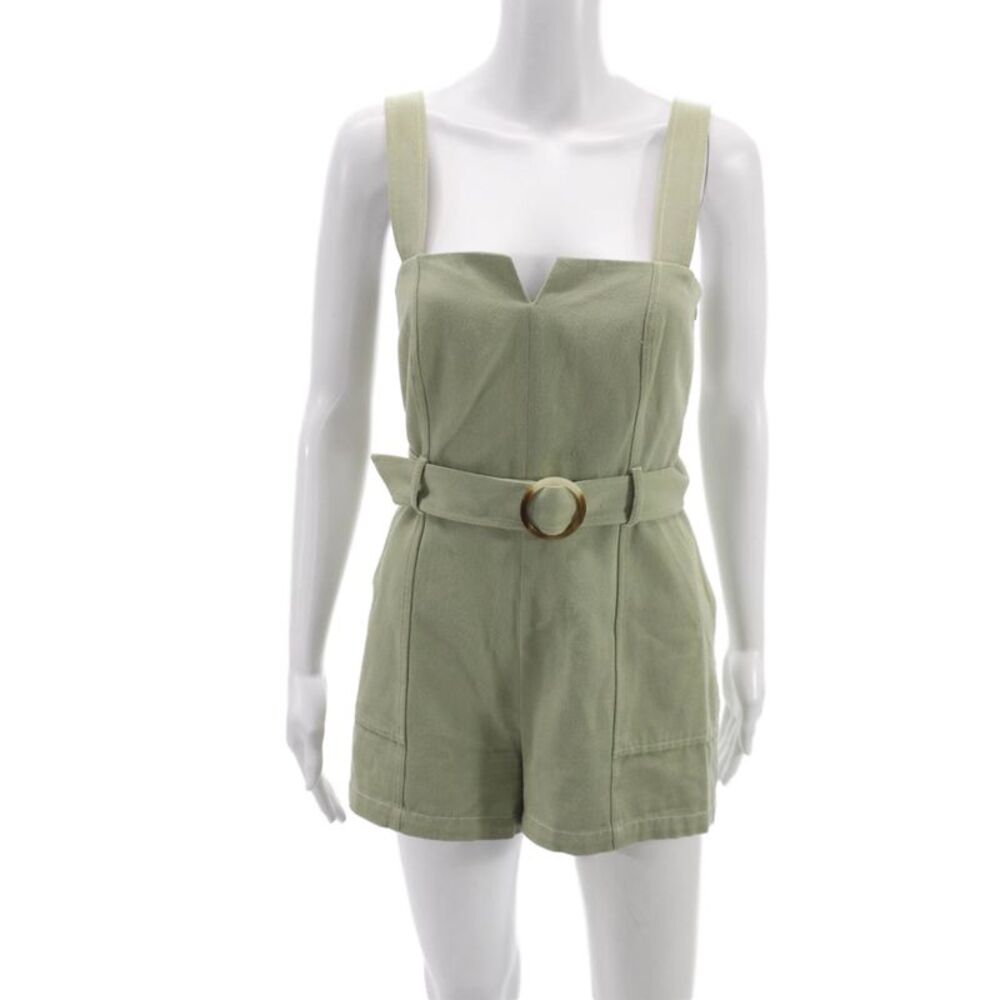 Intermix Women Sleeveless Green Cotton Square Neck Romper Zip Size 0